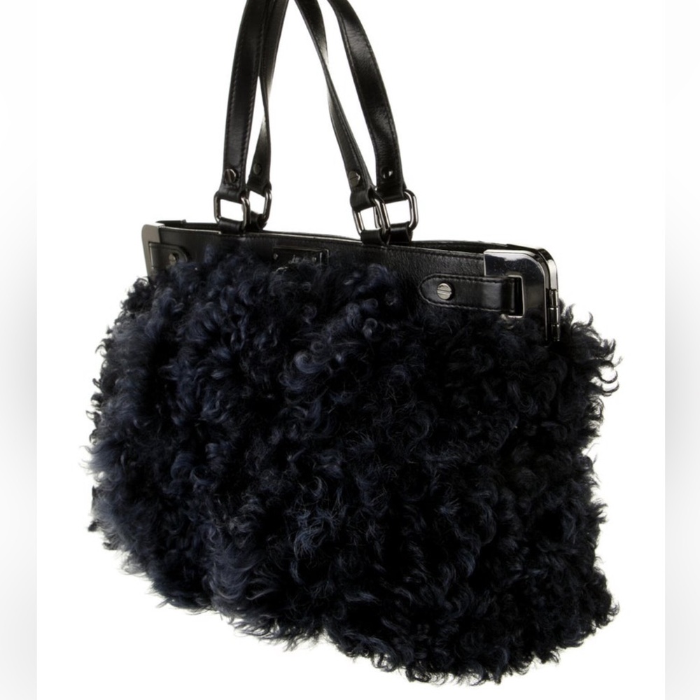 Milly Leather Trimmed Lambswool Tote - Picture 3 of 6